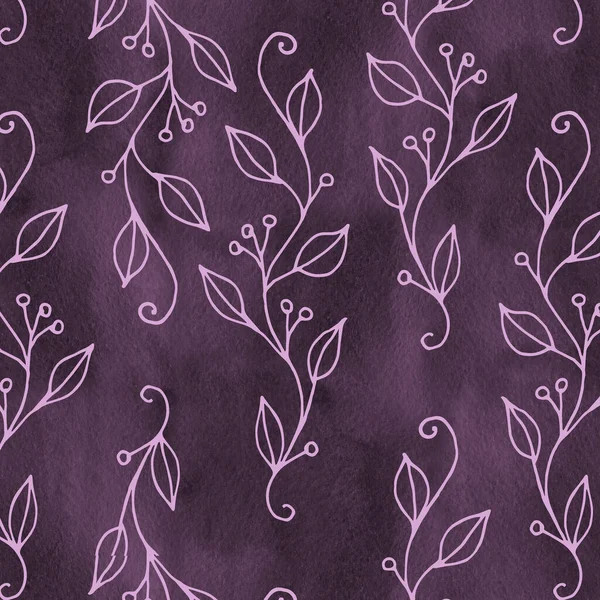 Seamless pattern with floral elements. Hand drawn ornament with violet twigs and flowers. Perfect for greetings, invitations, manufacture wrapping paper, textile, web design.