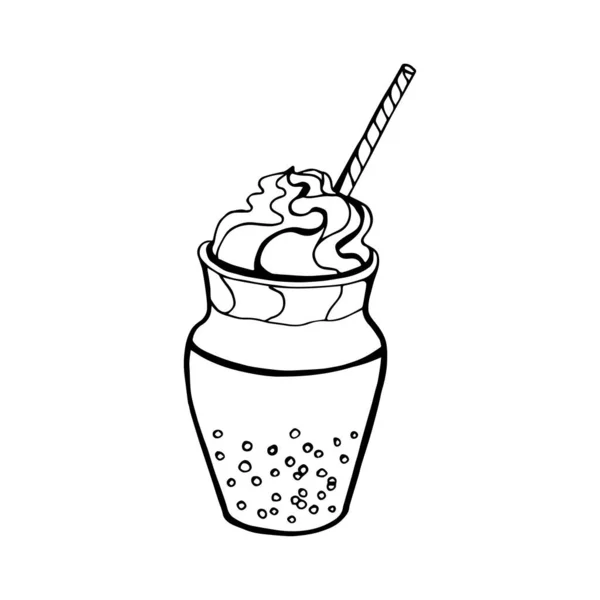 Bubble Milch Tea mit Tapioka-Perlen Illustration. niedliches handgezeichnetes Bobby-Tee-Getränk, helle und hübsche Vektor-Clip-Art. — Stockvektor