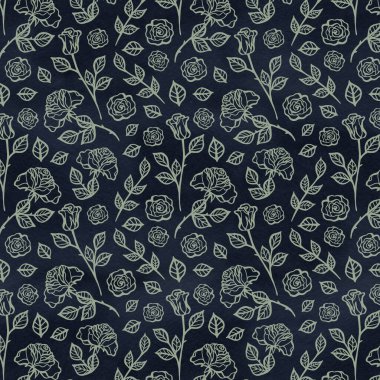El Çizimi Güller, Halkın İşlemelerini Taklit Etmek, Koyu Mavi Arkaplan Çiçeksiz Şablon
