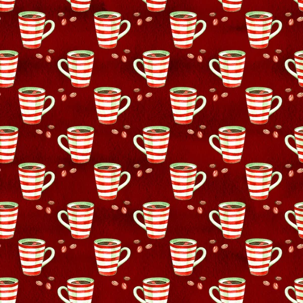 Acuarela colección de ilustraciones lindo navidad. Café de vacaciones fondo sin costuras. Patrón de Navidad para álbum de recortes y diseño — Foto de Stock