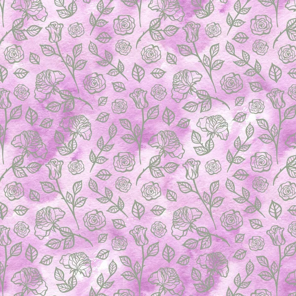 Blommigt sömlöst mönster med rosa kvist och blad. — Stockfoto