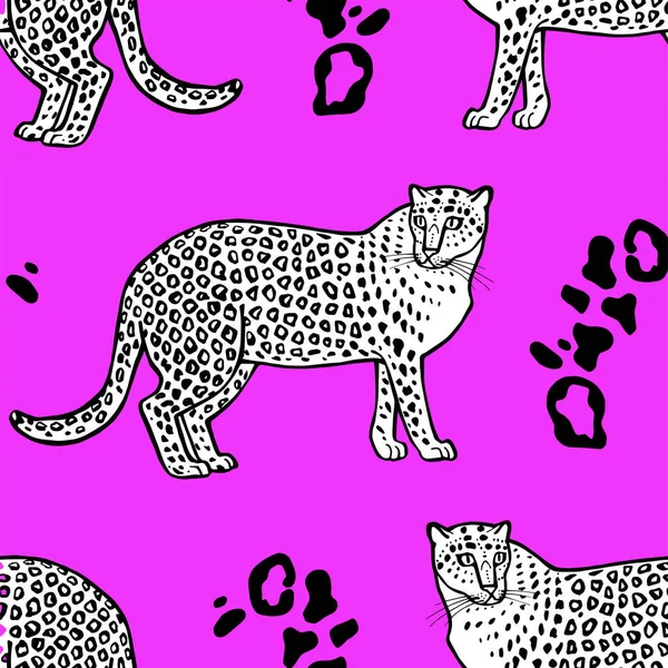 Безшовний візерунок стилю ескізів леопардів. Векторні ілюстрації ізольовані на білому тлі . — стоковий вектор