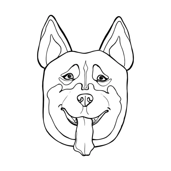 Cartoon wolf, isolated on white background. Huskey coloring book page. Hand drawn sketch for adult antistress coloring page, T-shirt emblem, logo with doodle — ストックベクタ