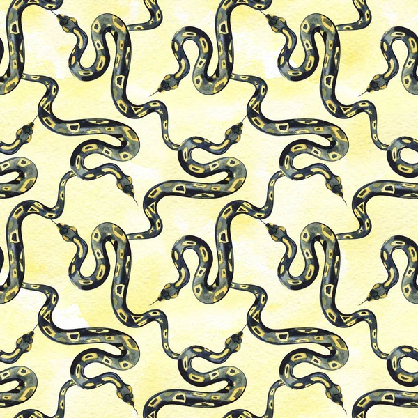 Watercolor pattern snake, exotic watercolor background , snake halloween background. — Stockfoto
