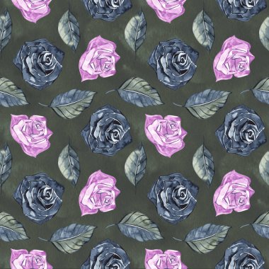 El Çizimi Güller, Halkın İşlemelerini Taklit Etmek, Koyu Mavi Arkaplan Çiçeksiz Şablon