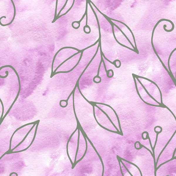 Padrão sem costura floral com galho rosa e folhas . — Fotografia de Stock