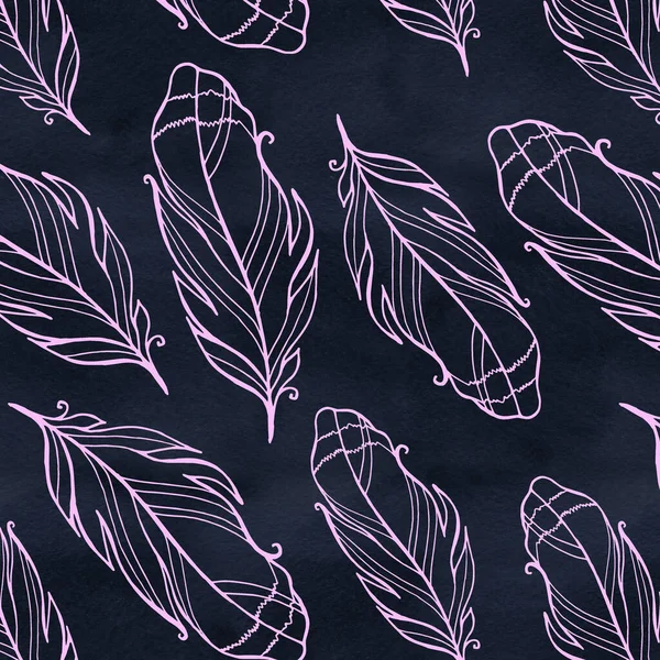 원활한 패턴 손으로 그려진된 수채화 뿌려 놓은 것 요 깃털. — 스톡 사진