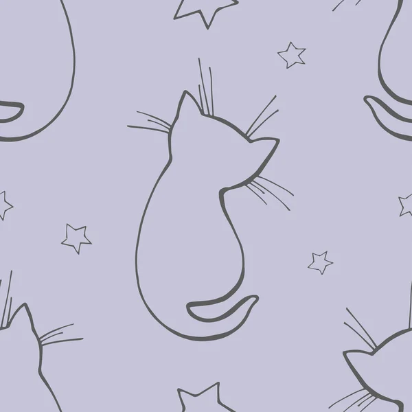 Bezszwowa kolorowy wzór kota wektor ilustracji. Mały kotek i gwiazdy — Wektor stockowy