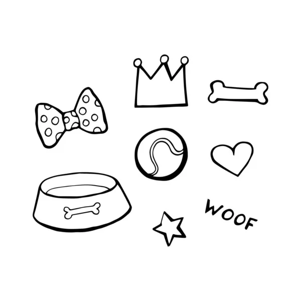 Dog stuff bow, heart,food. Icon set. Vector illustration. — Stock Vector