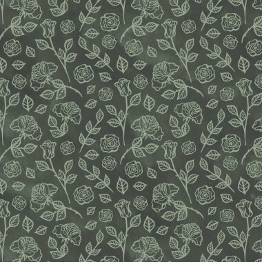 El Çizimi Güller, Halkın İşlemelerini Taklit Etmek, Koyu Mavi Arkaplan Çiçeksiz Şablon