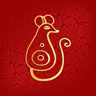 2020 Çin Yeni Yılı kartı, soyut altın sınır çizgisi sıçan burcu ve kırmızı arkaplan vektör tasarımında soyut doku.