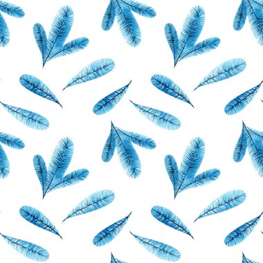 Suluboya Noel ağacı dalları sorunsuz desen. Beyaz arka plan üzerinde izole köknar-iğne doğal elemanları ile el boyalı doku. Kış duvar kağıdı.