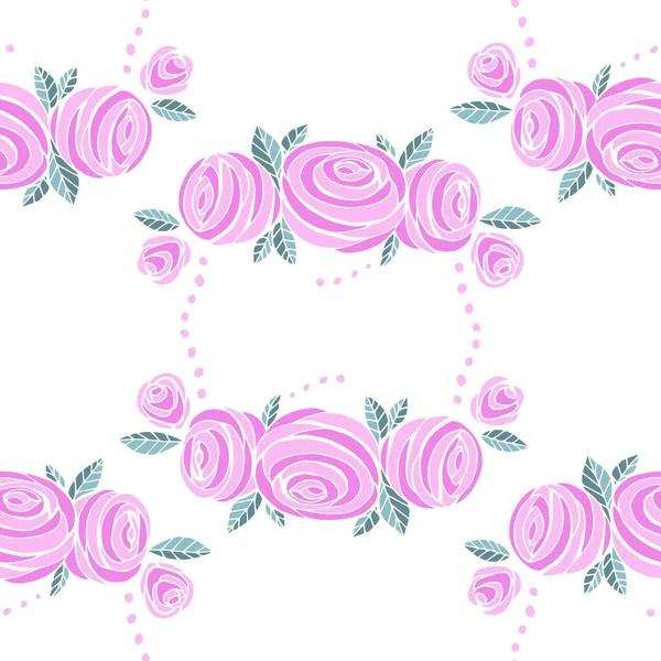 Rose vektor sömlöst mönster. Rosa, gröna färger. Blommig oändlig konsistens kan användas för att skriva ut på tyg och papper eller skrot bokning. Blomma abstrakt bakgrund. Ganska feminin design — Stock vektor