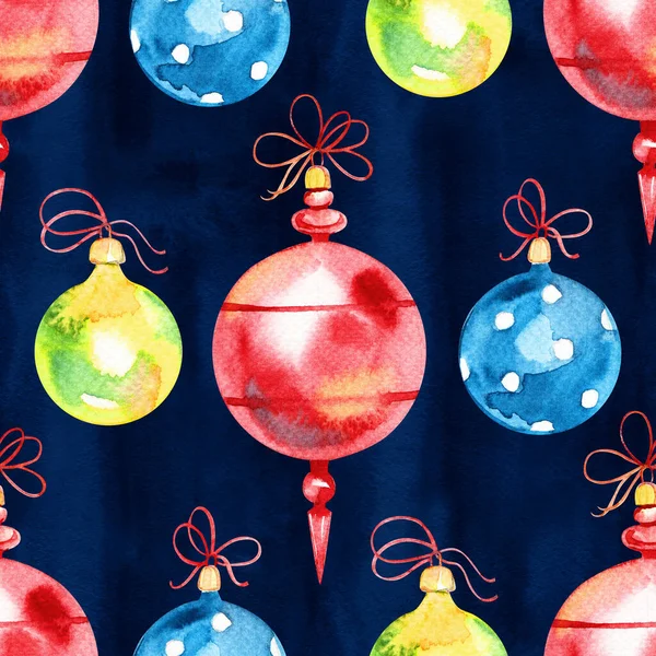Seamless pattern with Christmas and New Year elements. Watercolor illustration. — Stock Photo, Image