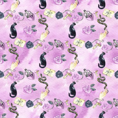 Suluboya esrarengiz, pürüzsüz desen. Karanlık peri masalı tasarımı. Cadılar Bayramı cadısı