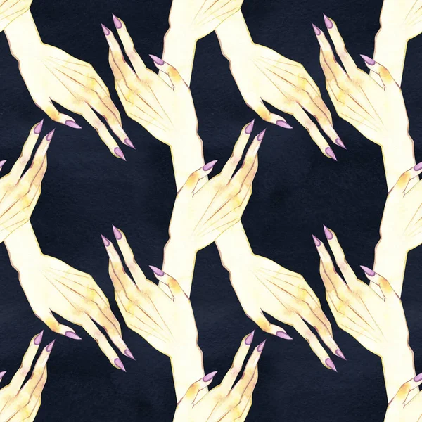 Sömlöst mönster med händer. Akvarell illustration. Astrologi, helig ande. Frimurartecken — Stockfoto
