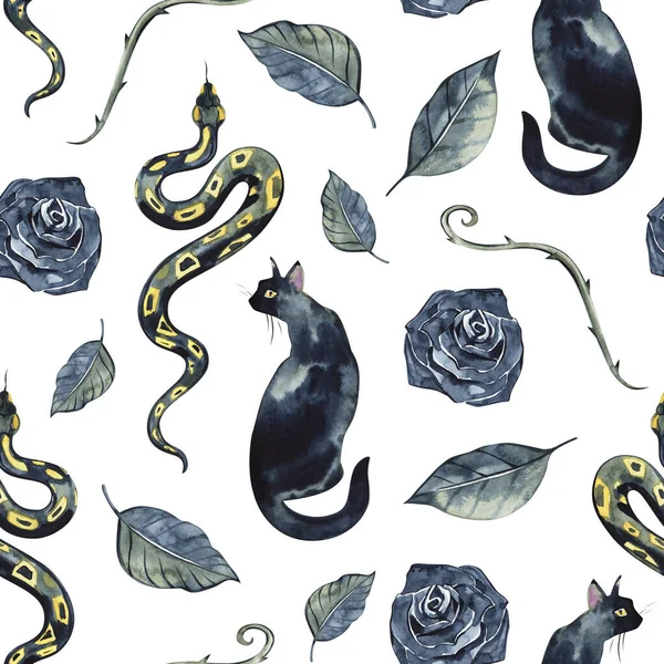 Wzór akwarela wąż, egzotyczne tło akwarela, wąż halloween tło. — Zdjęcie stockowe