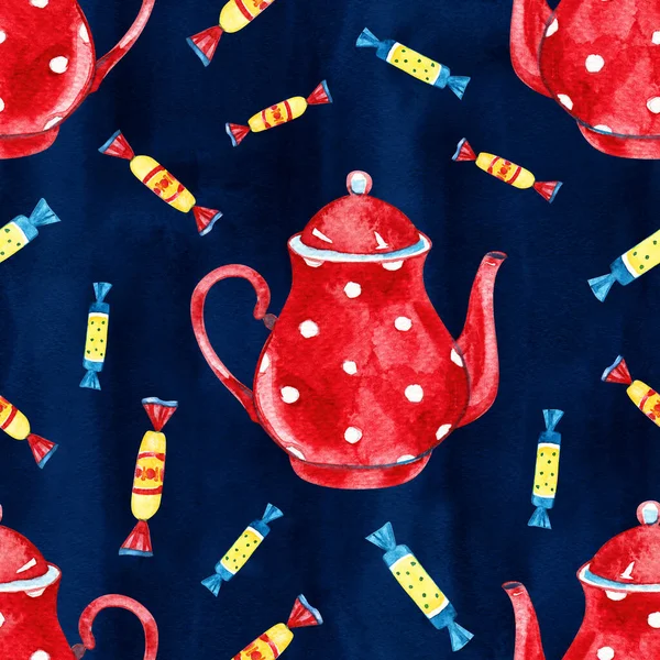 Seamless pattern with Christmas and New Year elements. Watercolor illustration. — Stock Photo, Image