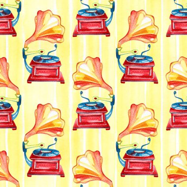 Suluboya müzik deseni. Gramofon lu kesintisiz arka plan.