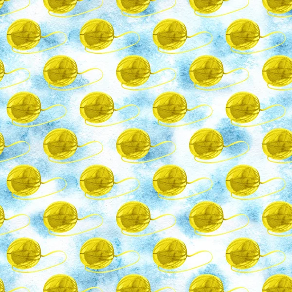 Hassas bir arka plan üzerine çizilen iplik el suluboya sarı topu ile dikişsiz desen — Stok fotoğraf