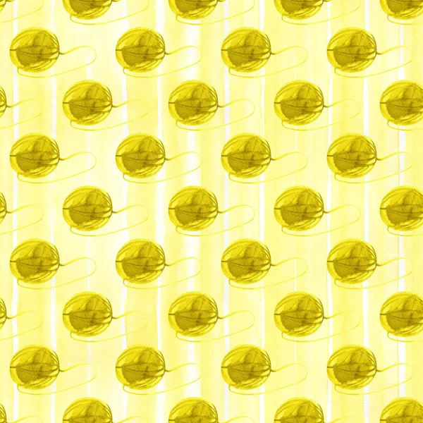 Padrão sem costura com bola amarela aquarela de mão fio desenhado em um fundo concurso — Fotografia de Stock