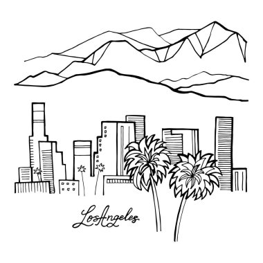 Vektör çizimi. Los Angeles Amerika. El çizimi biçim logosu işareti.