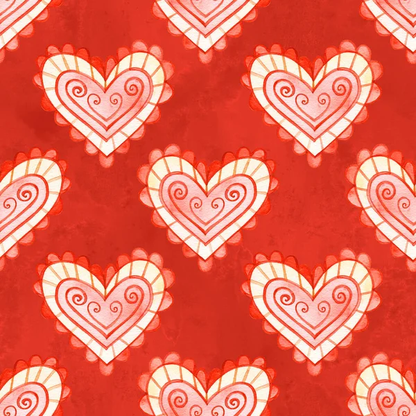 Seamless pattern with funny hearts. Watercolor texture. — Stock Photo, Image