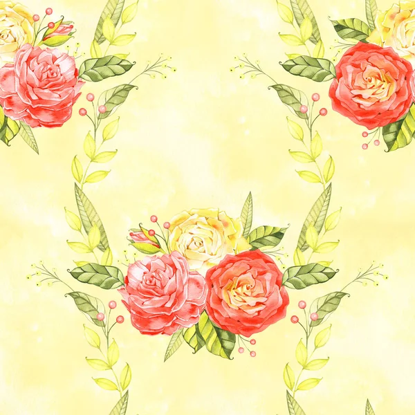 Seamless floral pattern with roses, watercolor illustration background. — Stock Photo, Image