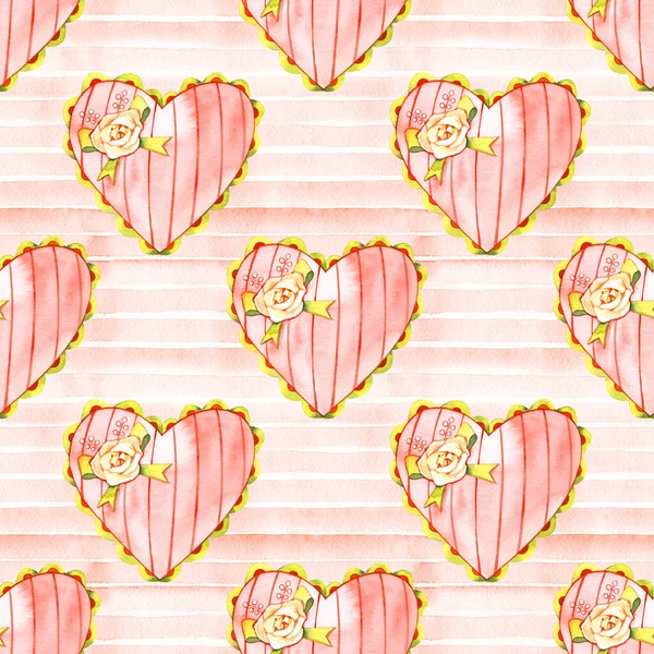 Seamless pattern with funny hearts. Watercolor texture. — Stock Photo, Image