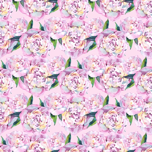 Gyönyörű zökkenőmentes háttér rózsaszín virágok. Kézzel rajzolt, akvarell hatásával — Stock Fotó