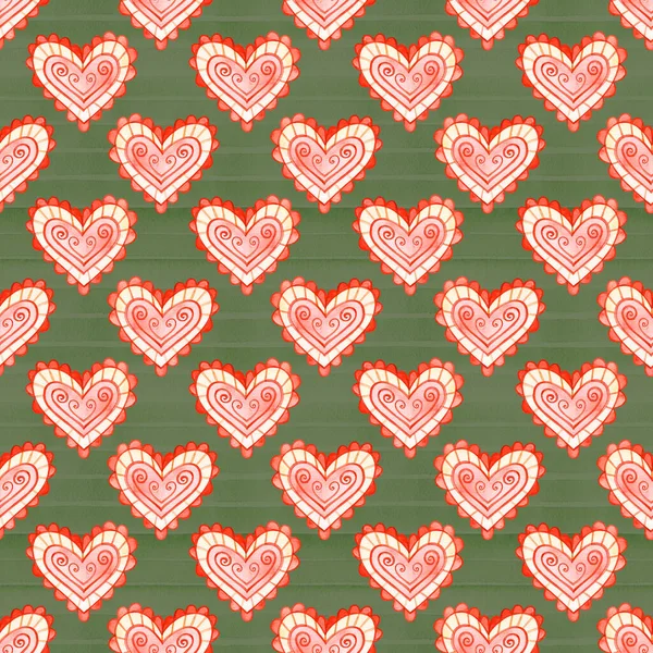 Colorful hearts seamless pattern painted with watercolor — Stock Photo, Image