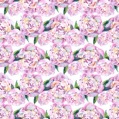 Pembe çiçekli, kusursuz bir arka plan. Suluboya ile çizim efektiyle elle çizilmiş