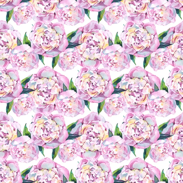 Hermoso fondo sin costuras con flores de color rosa. Dibujado a mano con efecto de dibujo en acuarela —  Fotos de Stock