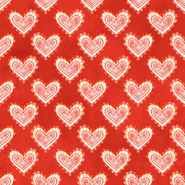 Kleurrijke harten naadloos patroon geschilderd met aquarel — Stockfoto