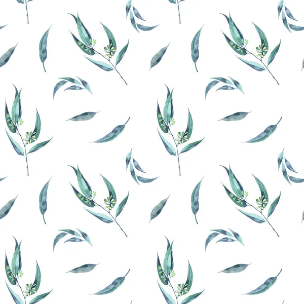 Nahtloses Kräutermuster mit Blättern. Aquarellillustration — Stockfoto