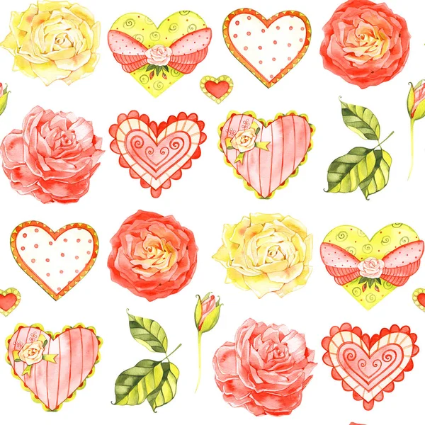 Seamless pattern with delicate bouquets of roses, rosehip flowers, Floral motif — Stock Photo, Image