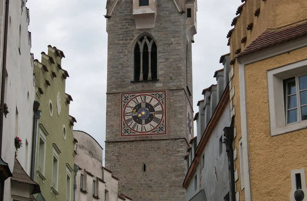 Detalhe Torre Sineira Igreja São Miguel Bressanone Itália — Fotografia de Stock