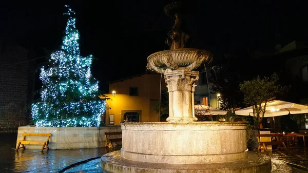 ヴィテルボ イタリア 2018 美しいブルーのクリスマス ツリーとラツィオ州ヴィテルボのピアッツァ Ges の噴水 — ストック写真