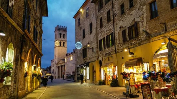 Ασίζη Ιταλία Δεκεμβρίου 2018 Μεσαιωνική Οδός Της Ασίζης Νύχτα Ούμπρια — Φωτογραφία Αρχείου