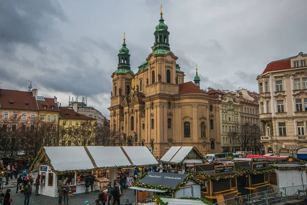 Prague Czech Republic January 2019 Church Saint Nicholas Christmas Market — Stock Photo, Image