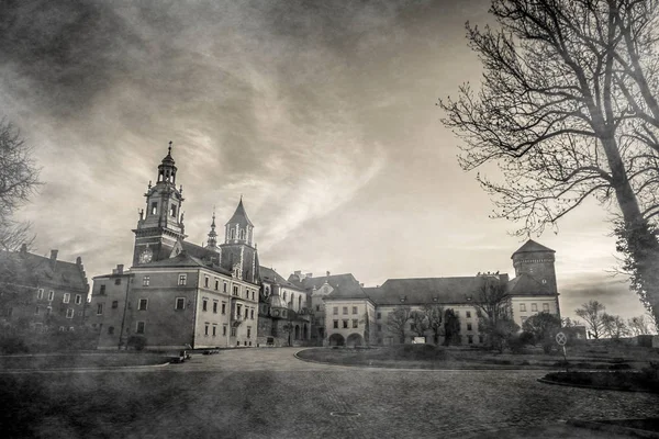 Dunkler Blick Auf Die Wawel Burg Morgen Krakau — Stockfoto