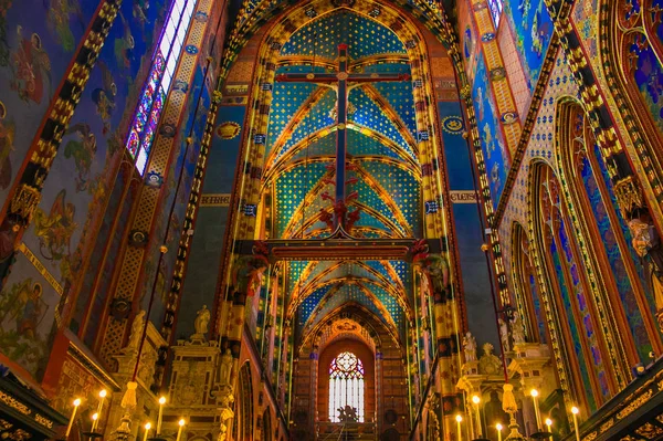 Krakow Poland March 2019 Colored Interior Church Our Lady Assumed — Stock Photo, Image