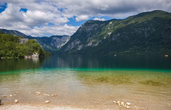 Panoramiczny Widok Jezioro Bohinj Największe Stałe Jezioro Słowenii Znajduje Się — Zdjęcie stockowe