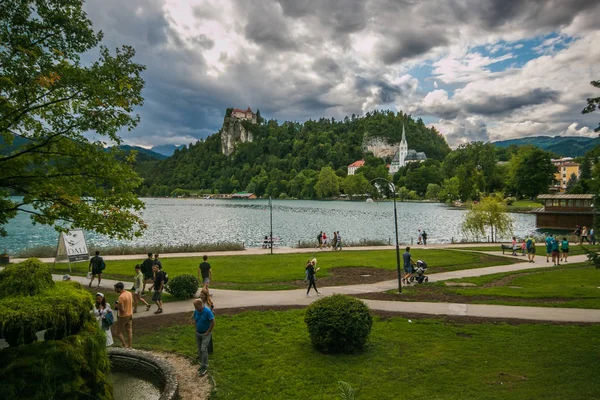 Bled Slovenia Июля 2019 Года Панорамный Вид Озеро Замок Блед — стоковое фото