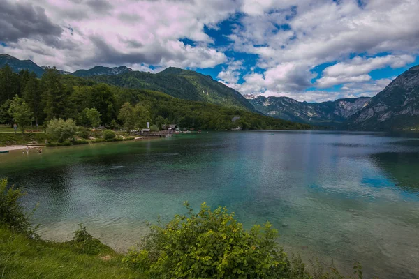 Panoramiczny Widok Jezioro Bohinj Największe Stałe Jezioro Słowenii Znajduje Się — Zdjęcie stockowe