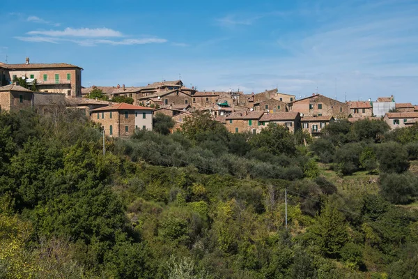 Panorámás Kilátás Montalcino Szép Középkori Hegyi Város Kréta Senesi Régió — Stock Fotó