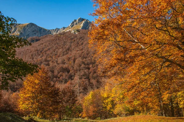 Vista Outono Monte Terminillo Maciço Montanhoso Cujo Pico Mais Alto — Fotografia de Stock