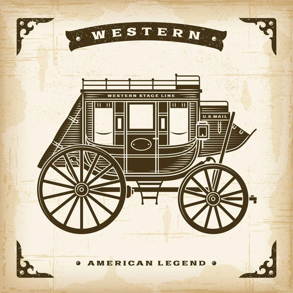 Vintage Western Stagecoach Editable Eps10 Vector Illustration Woodcut Style Stock Illustration