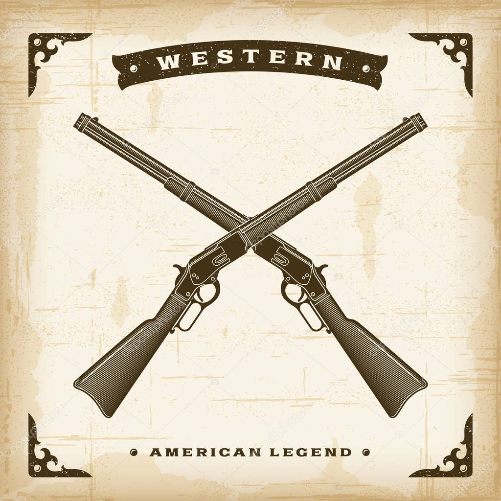 Vintage Western Rifles. Editable EPS10 vector illustration in woodcut style.