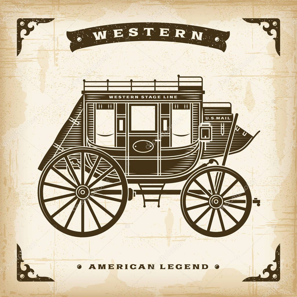 Vintage Western Stagecoach. Editable EPS10 vector illustration in woodcut style.